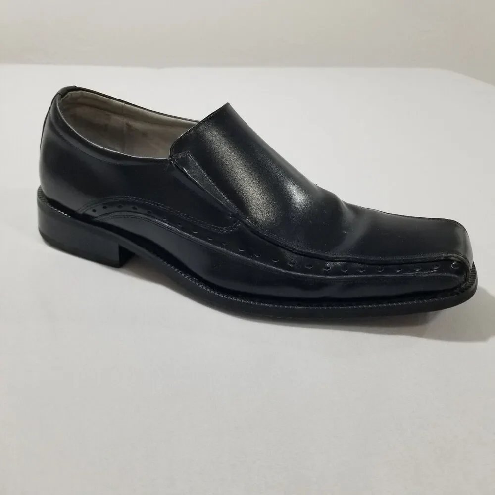 Stacy Adams Shoes Mens Size 9.5 Danton Slip On Black Leather 24363-001 Bike Toe